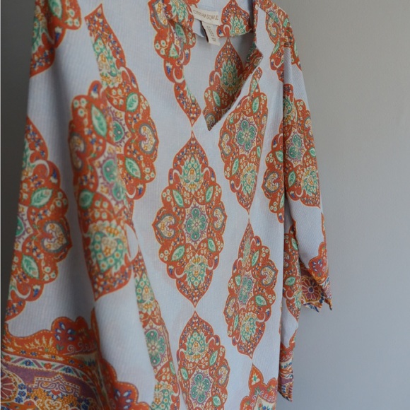 Cynthia Rowley Women's Orange and Blue Patterned Top - Picture 2 of 5